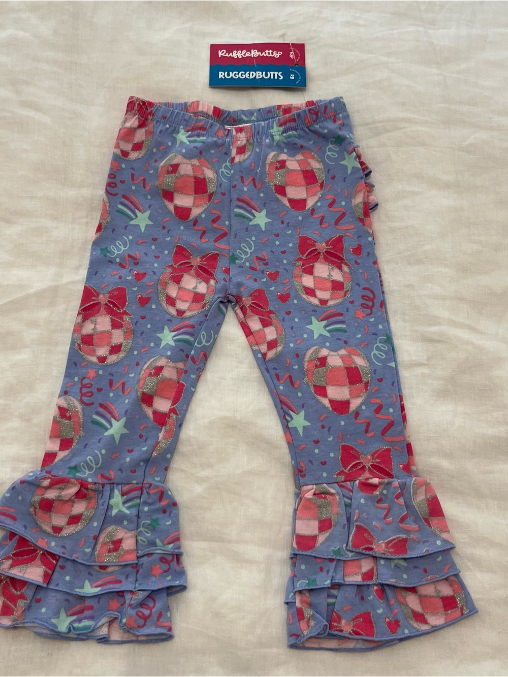 Toddler Rufflebutts Lavender Pink Leggings with Pink Checkered Hearts & Mint Sta
